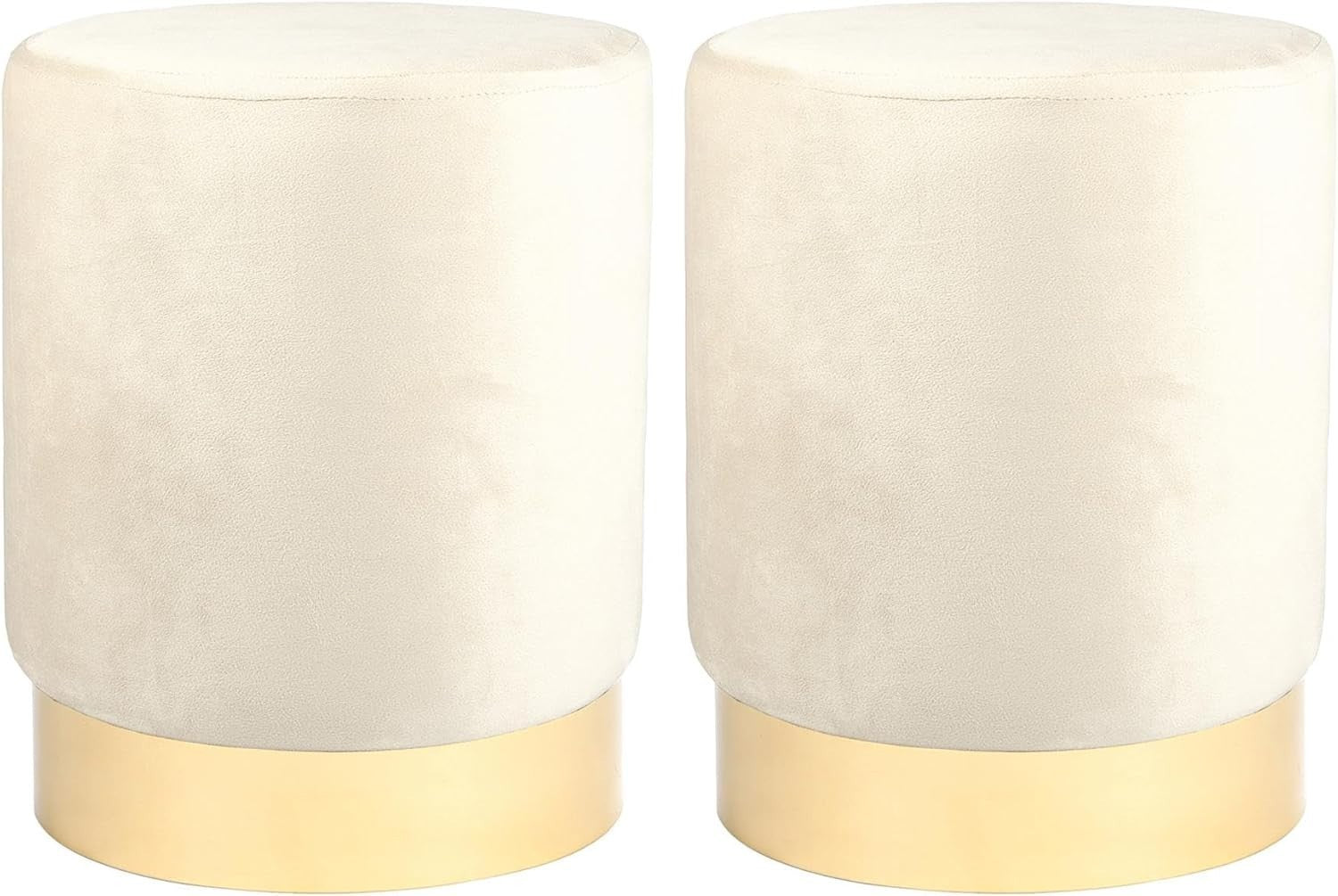 Set of 2 Cream Velvet Footstools Gold Base Round Modern Pouffe Seats