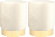 Set of 2 Cream Velvet Footstools Gold Base Round Modern Pouffe Seats