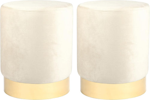 Set of 2 Cream Velvet Footstools Gold Base Round Modern Pouffe Seats