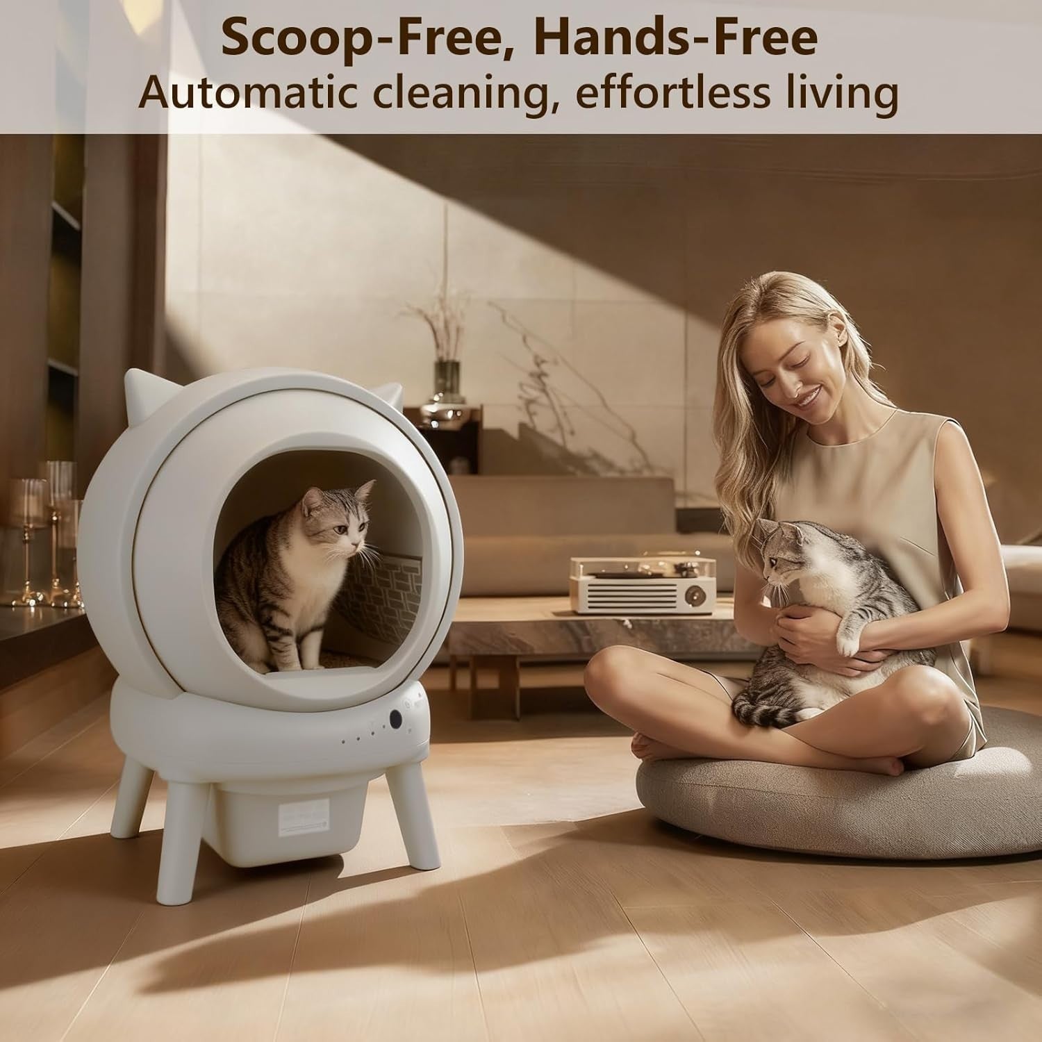 XL Self Cleaning Cat Litter Box App Control Auto Odor Removal 65L