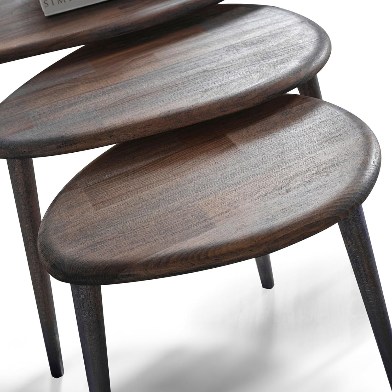 Mid-Century Modern Wood Nesting Coffee Table Set 3 Anthracite Oval Side End