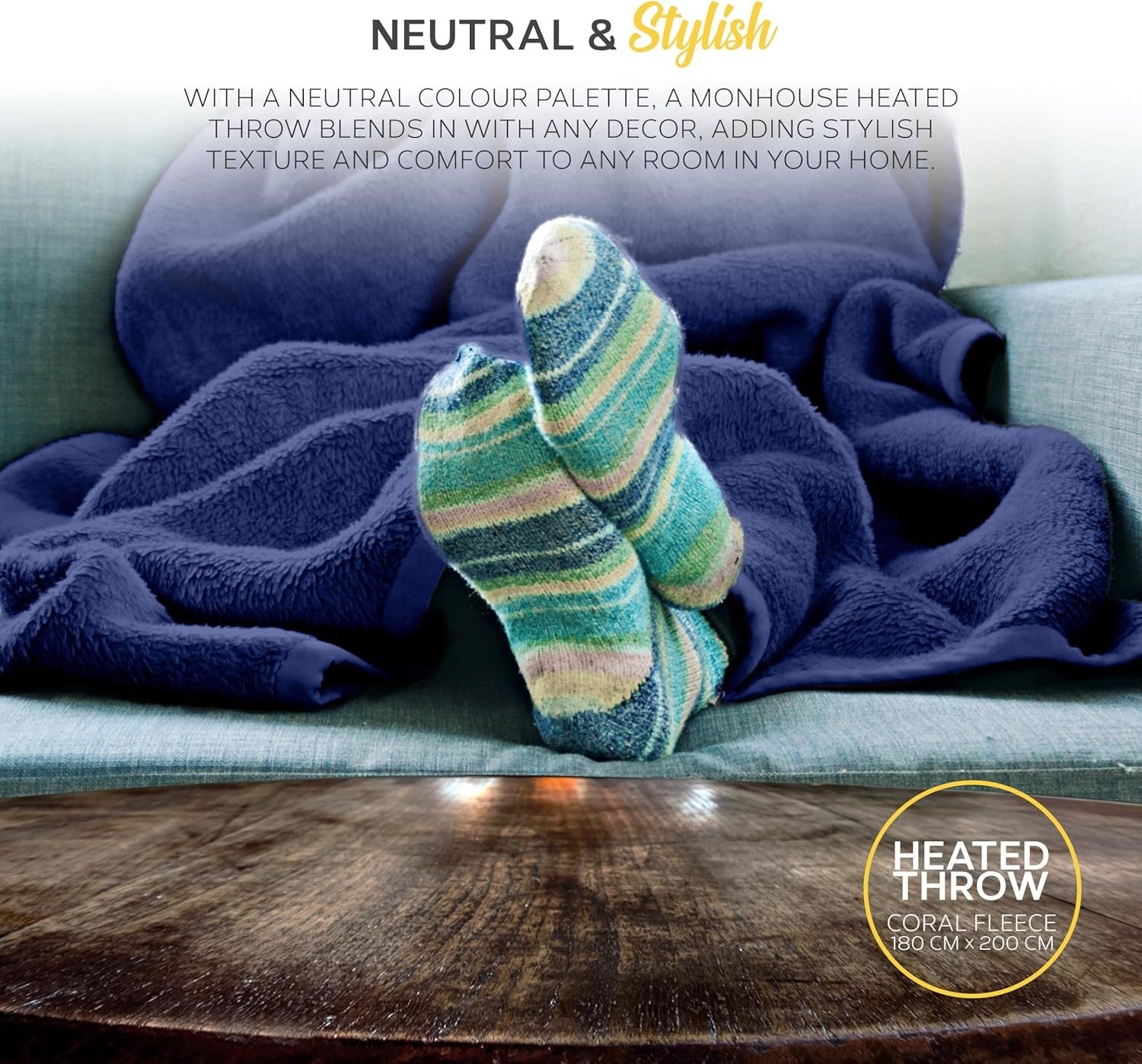 Electric Heated Throw King 180x200cm 9 Heat Levels Timer Washable Navy