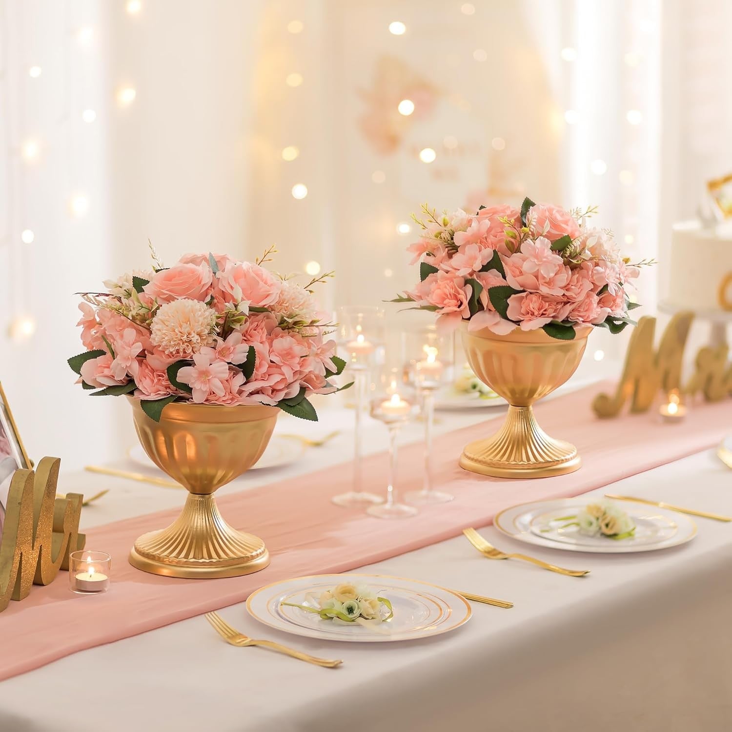 Gold Metal Urn Vase Set of 10 Wedding Table Centerpieces Floral Planters
