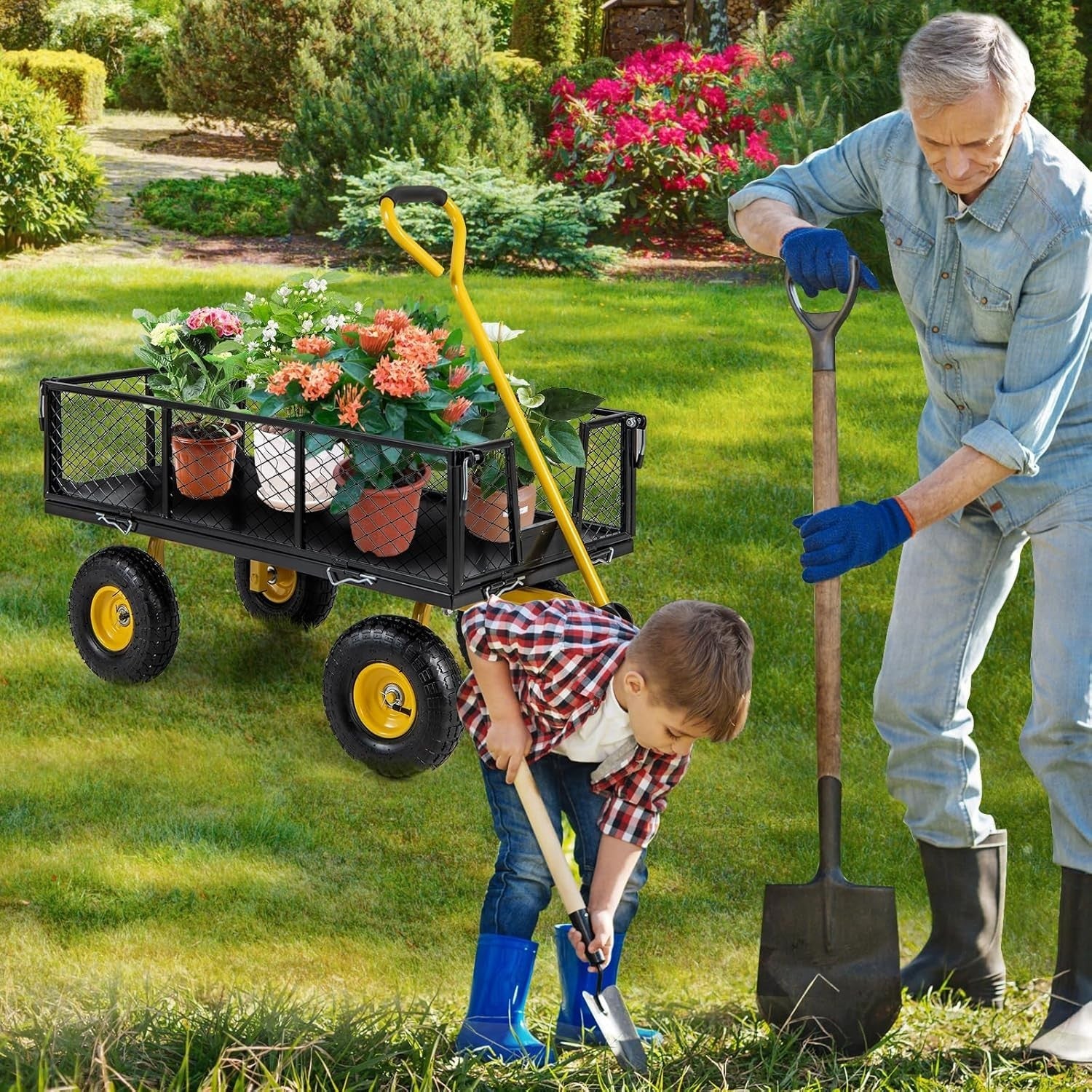 3-in-1 Heavy Duty Garden Cart 400kg Utility Wagon Flatbed w/ Removable Sides