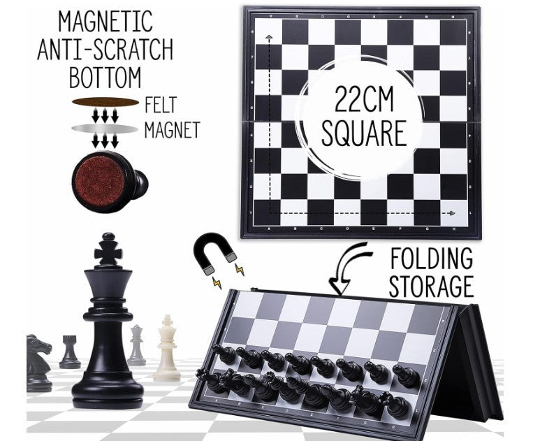 Magnetic Travel Chess Set | Folding Board with Storage | Portable Classic Chess