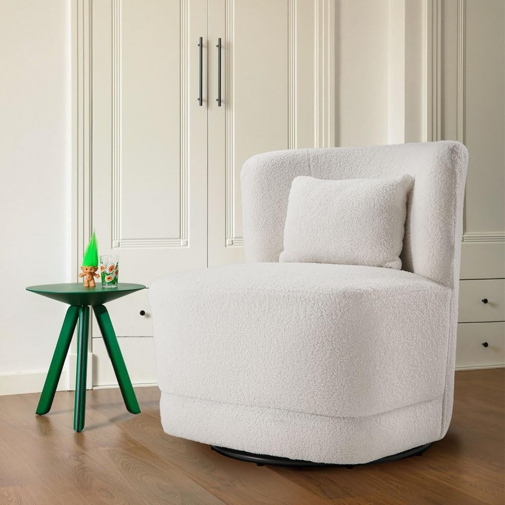 Swivel Teddy Tub Chair White 360° Accent Barrel Lounge Chair