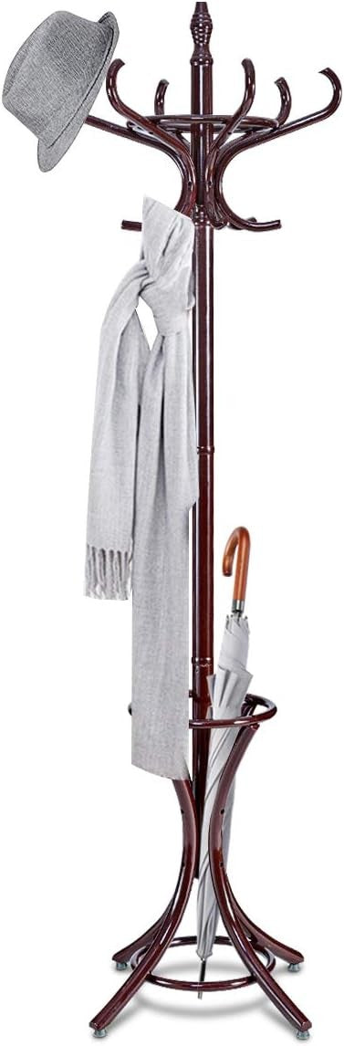 Multigot Coat Rack, Wooden Hat Clothes Hall Tree Hanger with Umbrella Holder and