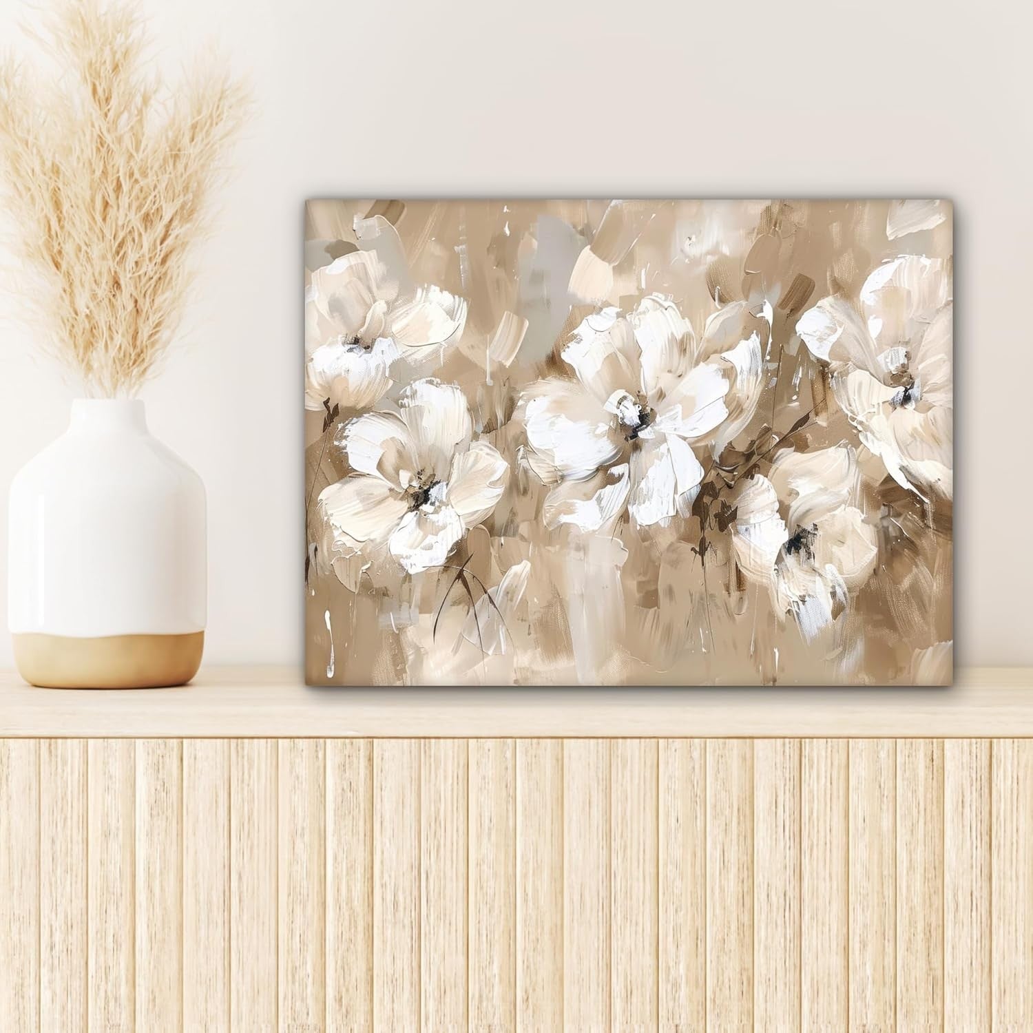 Beige Watercolor Floral Canvas Wall Art 40x30cm Framed Print
