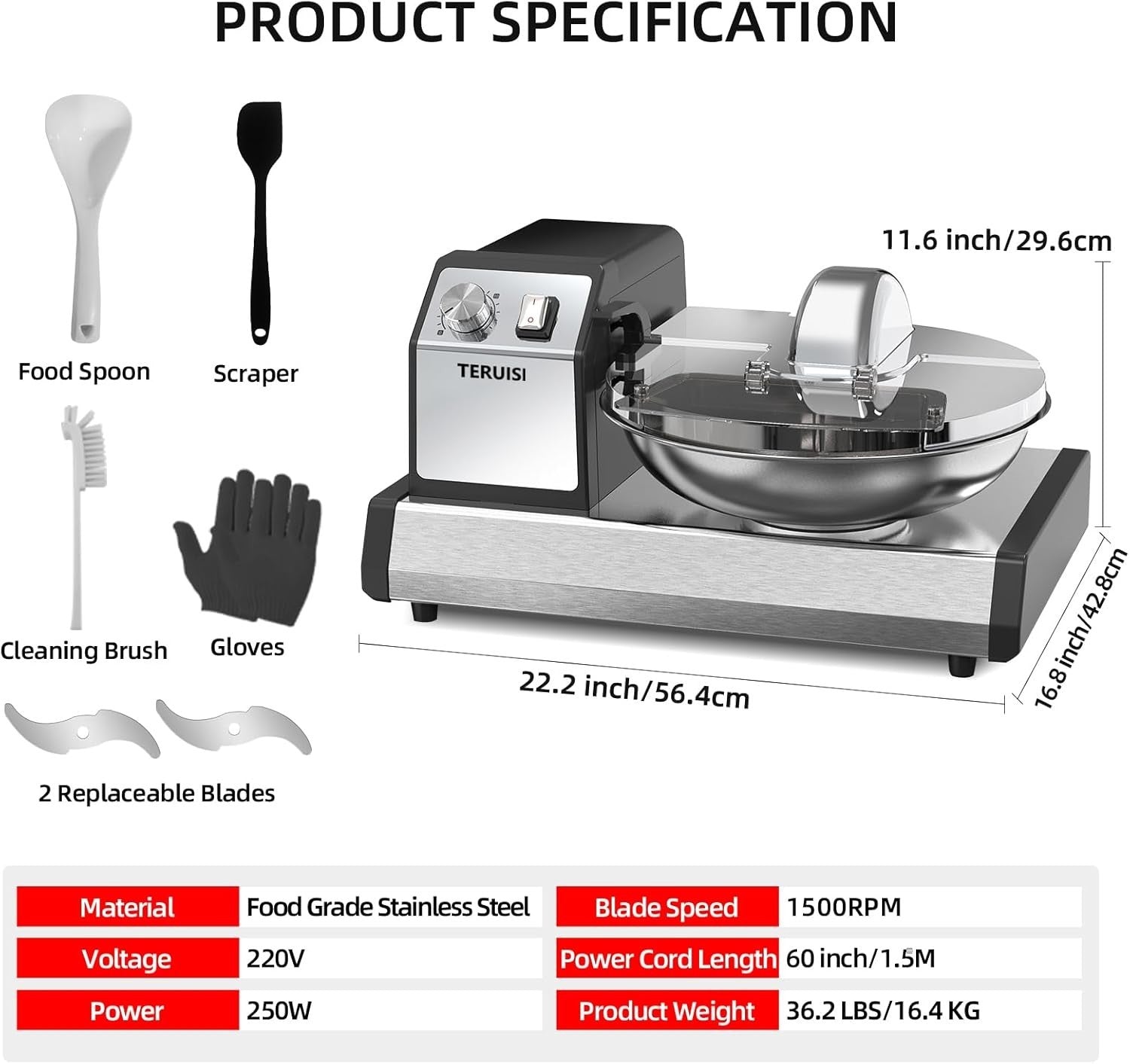 Commercial Food Processor 5.5L Meat Grinder Chopper Timer Machine