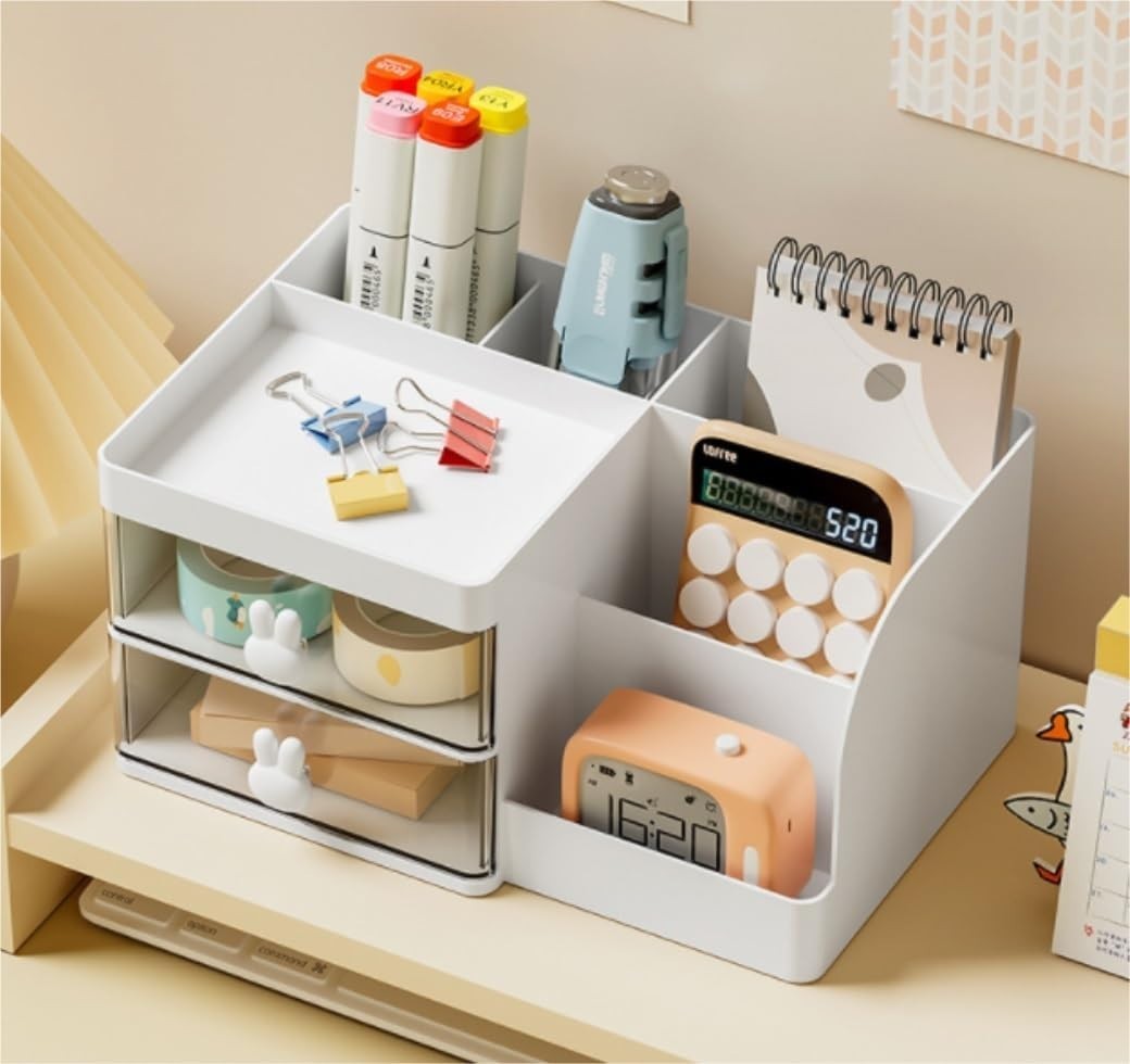Desk Organizer 2 Drawer Desktop Storage Makeup Holder for Office & Home