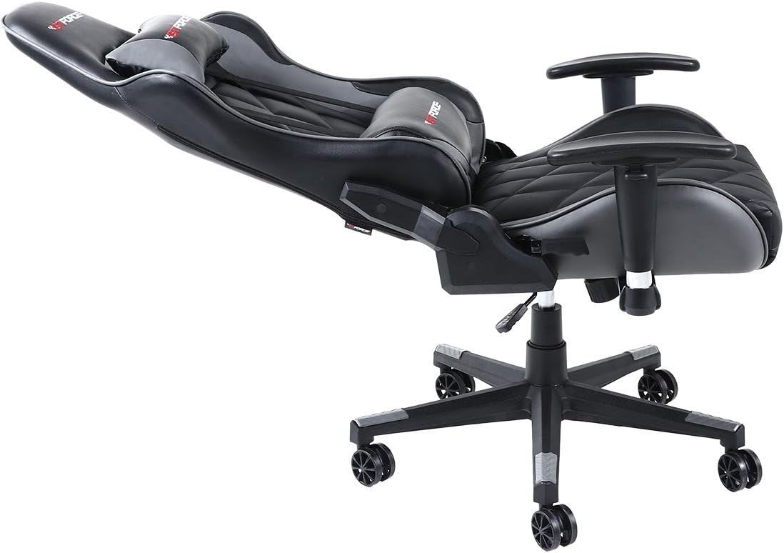 Reclining Gaming Chair Faux Leather Swivel High Back Grey