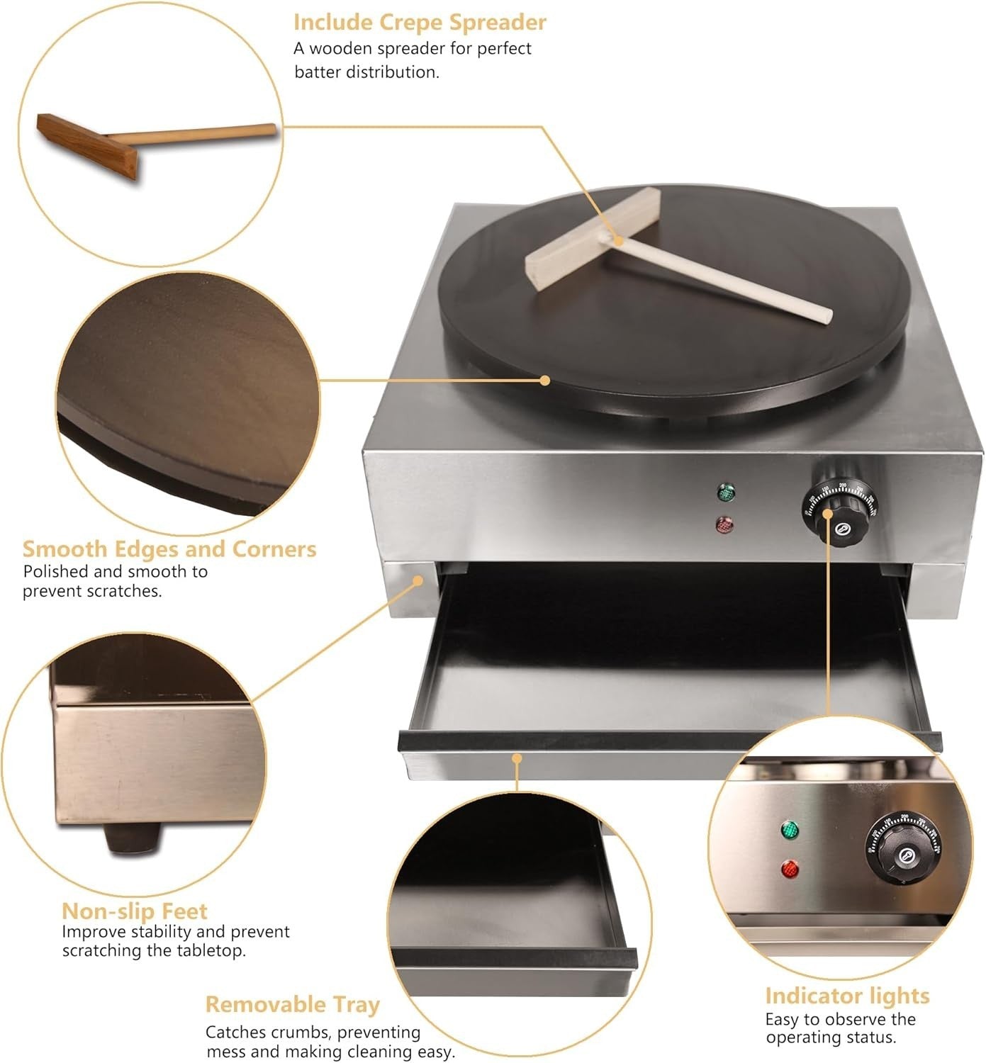 Commercial Electric Crepe Maker 40cm Non-Stick Hotplate Pro Pancake Machine