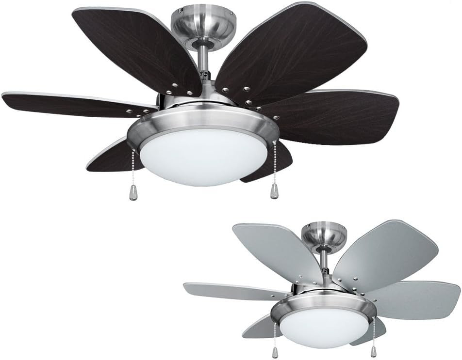 MiniSun 30"" Chrome Modern Ceiling Fan with Light & Reversible Blades, 3-Speed