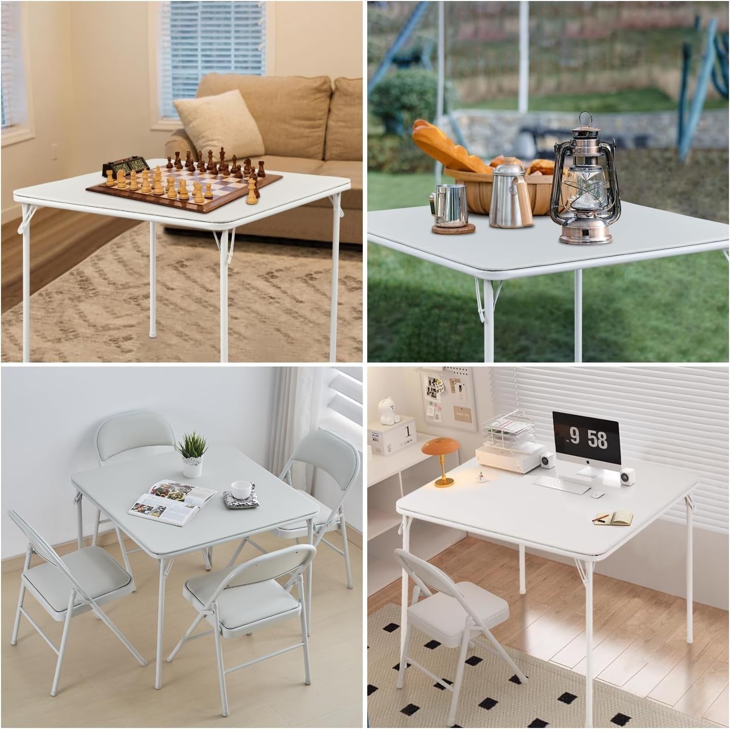 Square Folding Dining Table Portable Vinyl Top 80x80cm Indoor Outdoor Foldable
