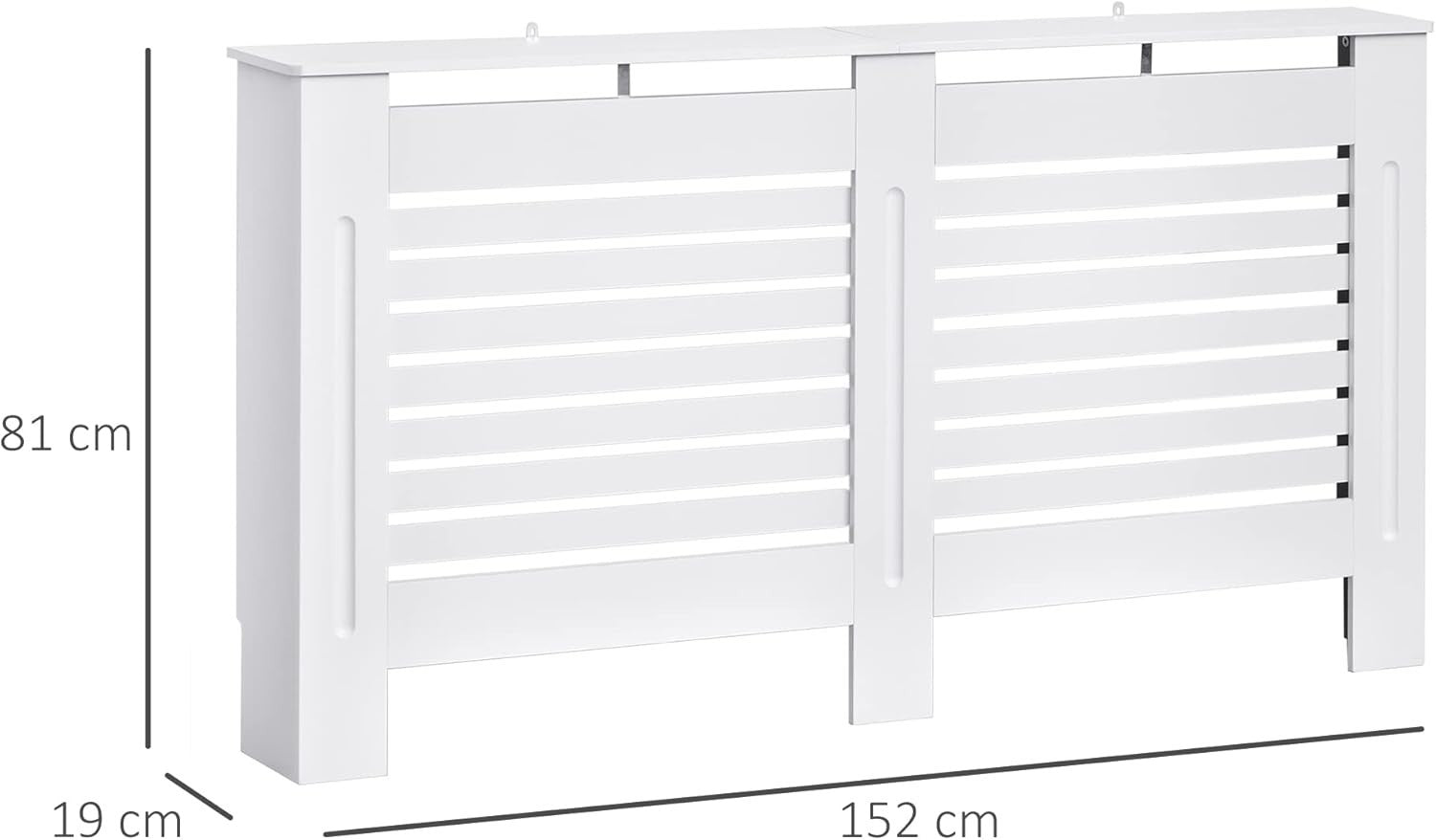 White Radiator Cover Modern MDF Cabinet Horizontal Slats 152x19x81cm