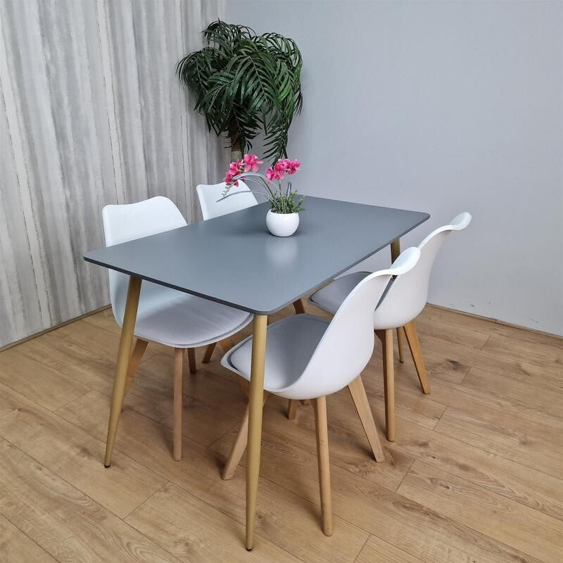 4 Seater Grey Dining Table with White Tulip Chairs – Modern Kitchen Set