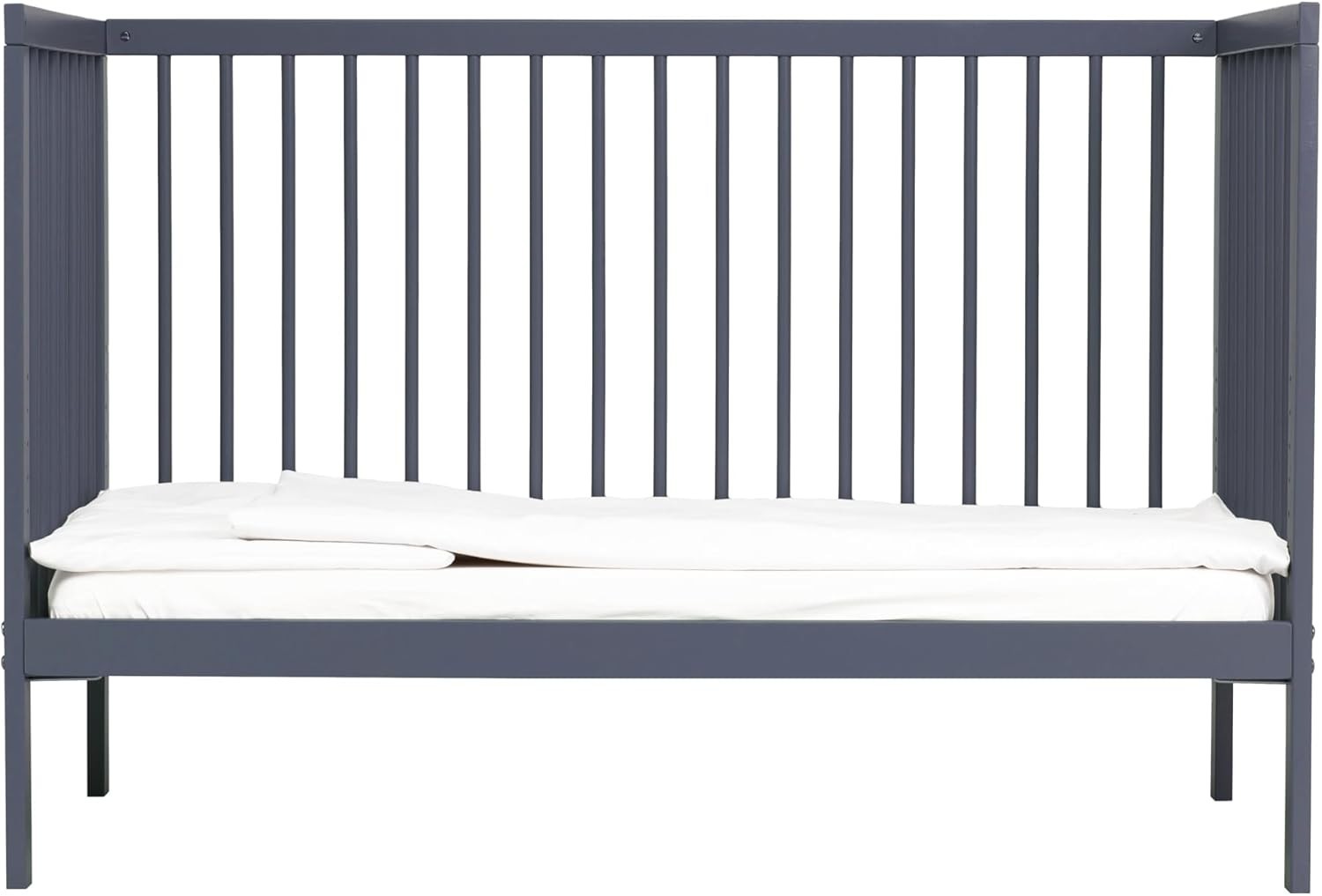 Space Saving Wooden Baby Cot Bed Adjustable Height Toddler Bed Stone Blue