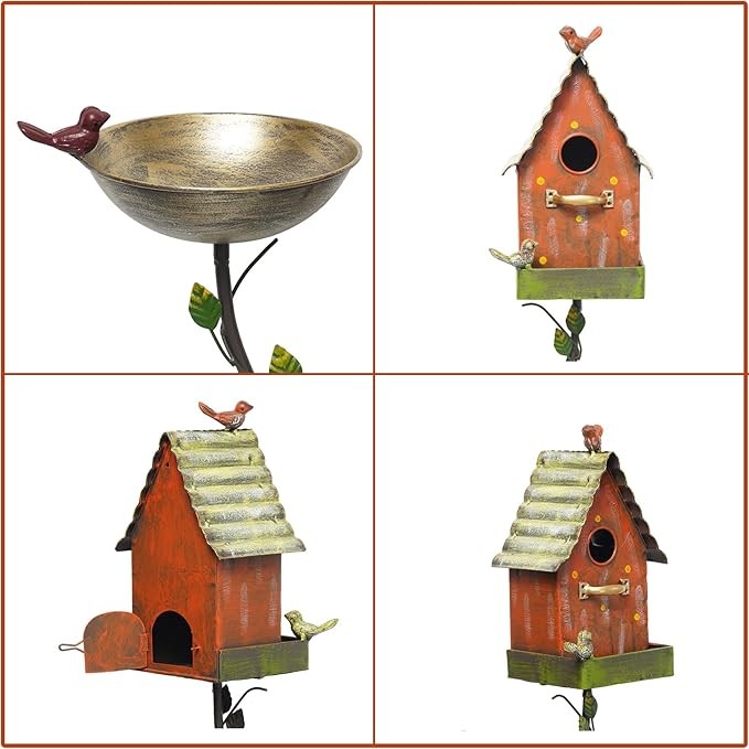 56" Metal Bird Bath with Birdhouse & Feeder – Outdoor Garden Décor