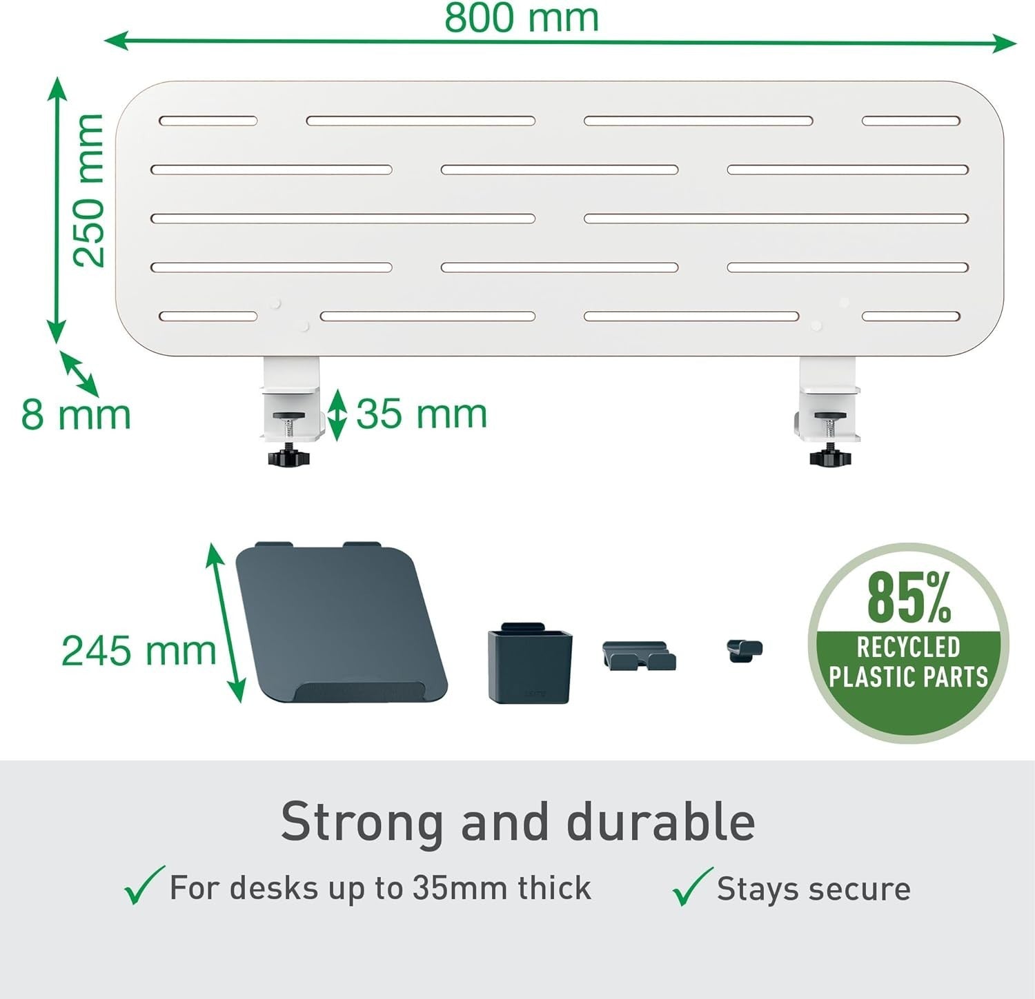 White Pegboard Desk Organiser with Laptop Holder & Accessories 80cm