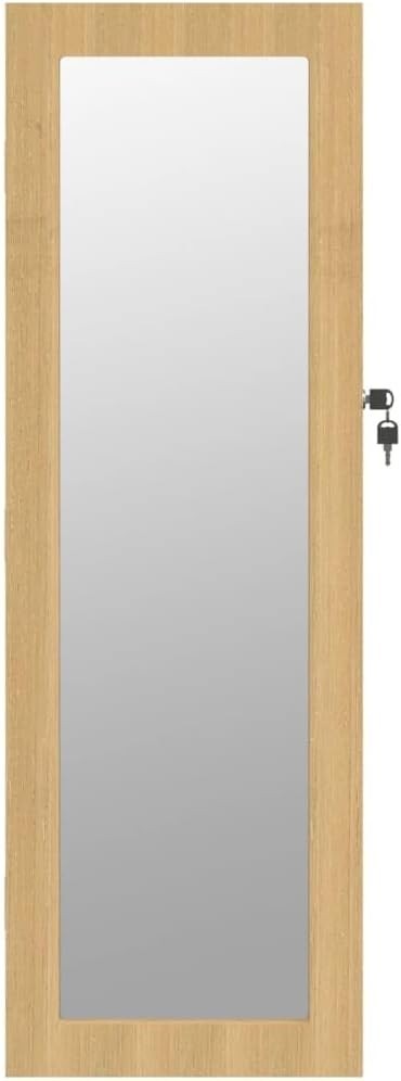 Slim Wall Mounted Jewelry Cabinet Mirror Lockable Vertical Organizer Brown