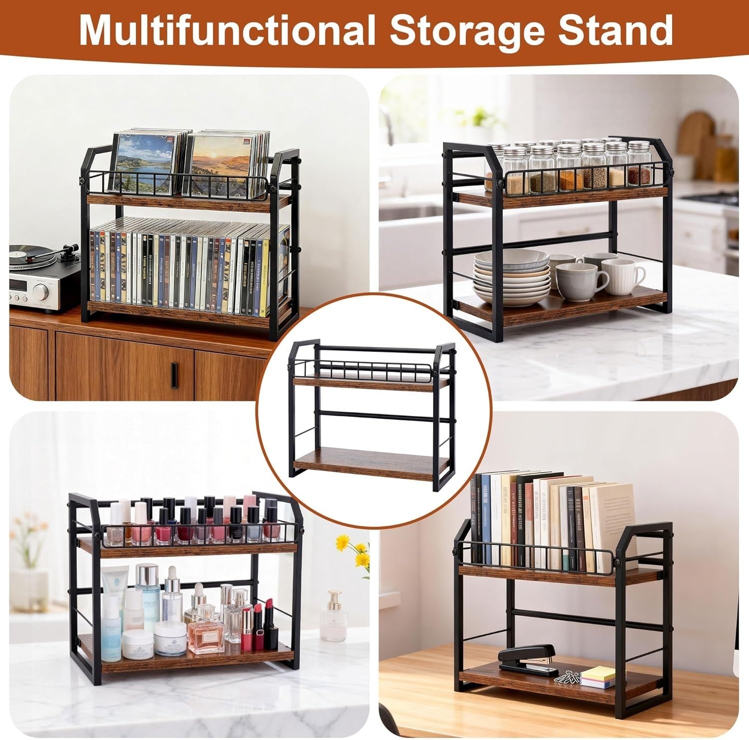 2 Tier CD DVD Storage Rack Wooden Media Organizer Holds 70 Discs Brown