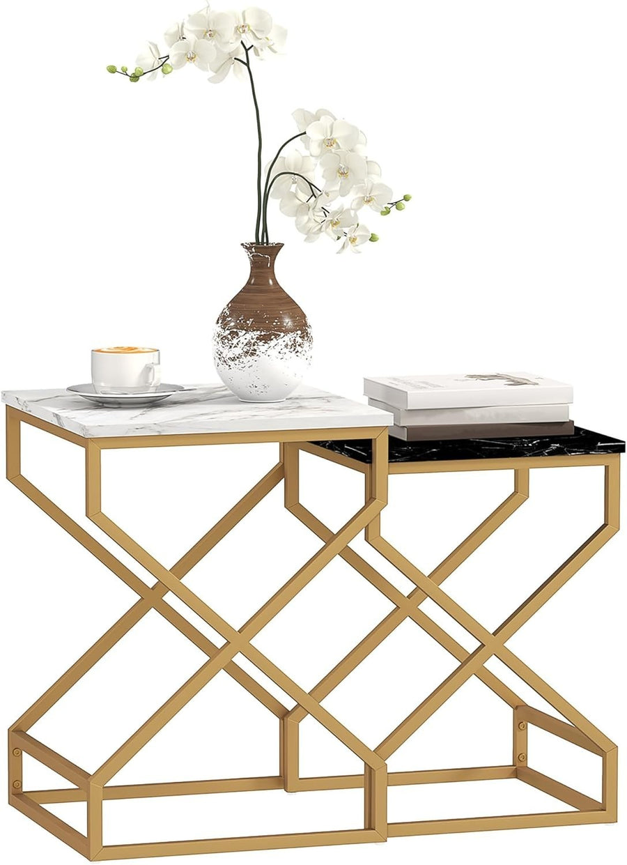 2-Piece Nesting Side Tables Set Black White Living Room End Coffee Bedside