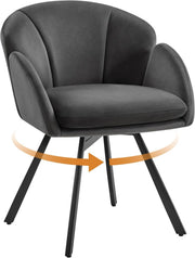 Swivel Velvet Tub Chair Dark Grey Accent Vanity Armchair