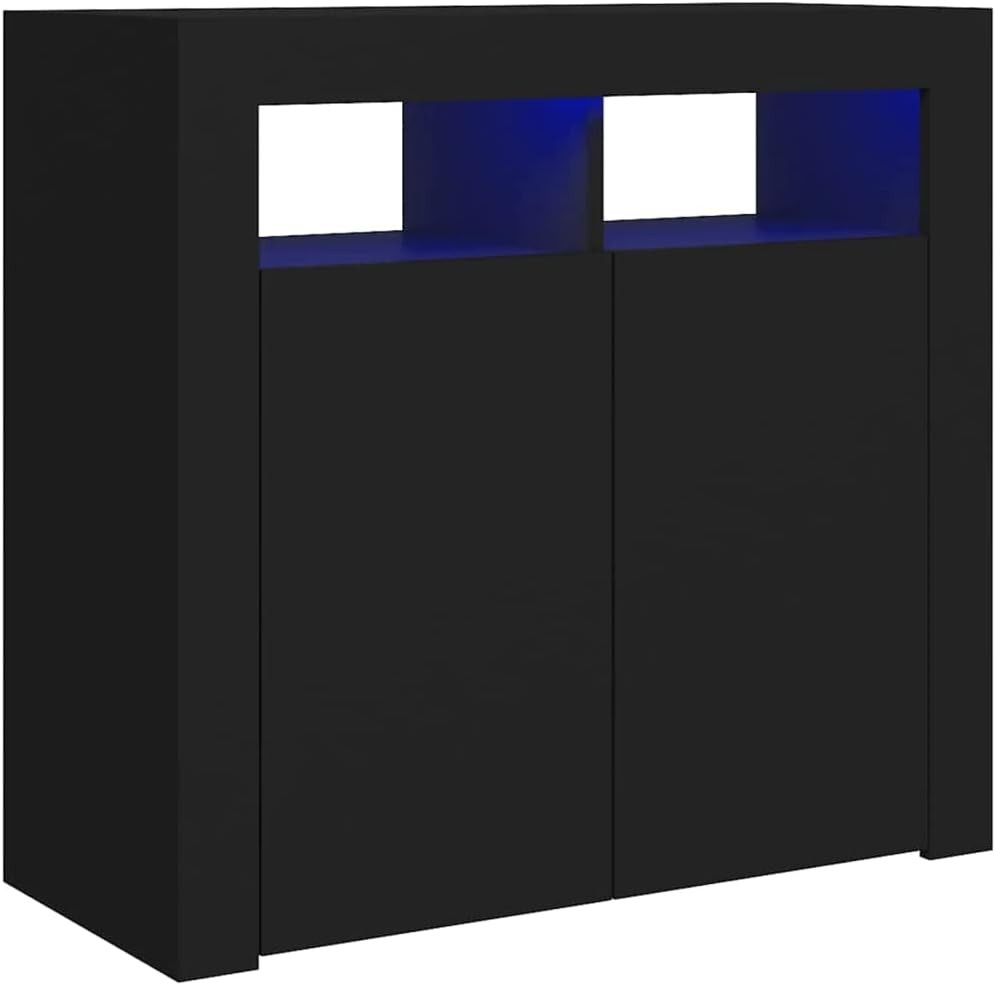Concrete Grey LED Sideboard Cabinet Cupboard Storage Unit 80cm Modern Home