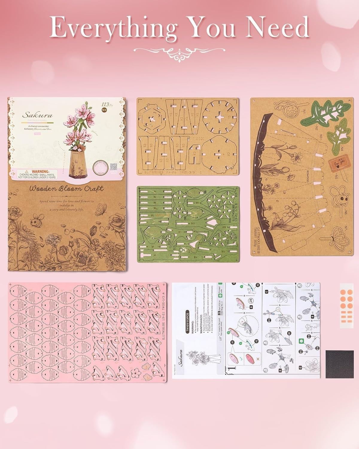 3D Wooden Flower Puzzle Sakura – DIY Craft Kit, Perfect Gift & Decor