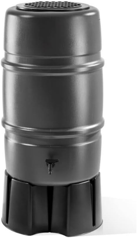 227L Water Butt with Stand & Diverter, Round, Grey, Garden Storage