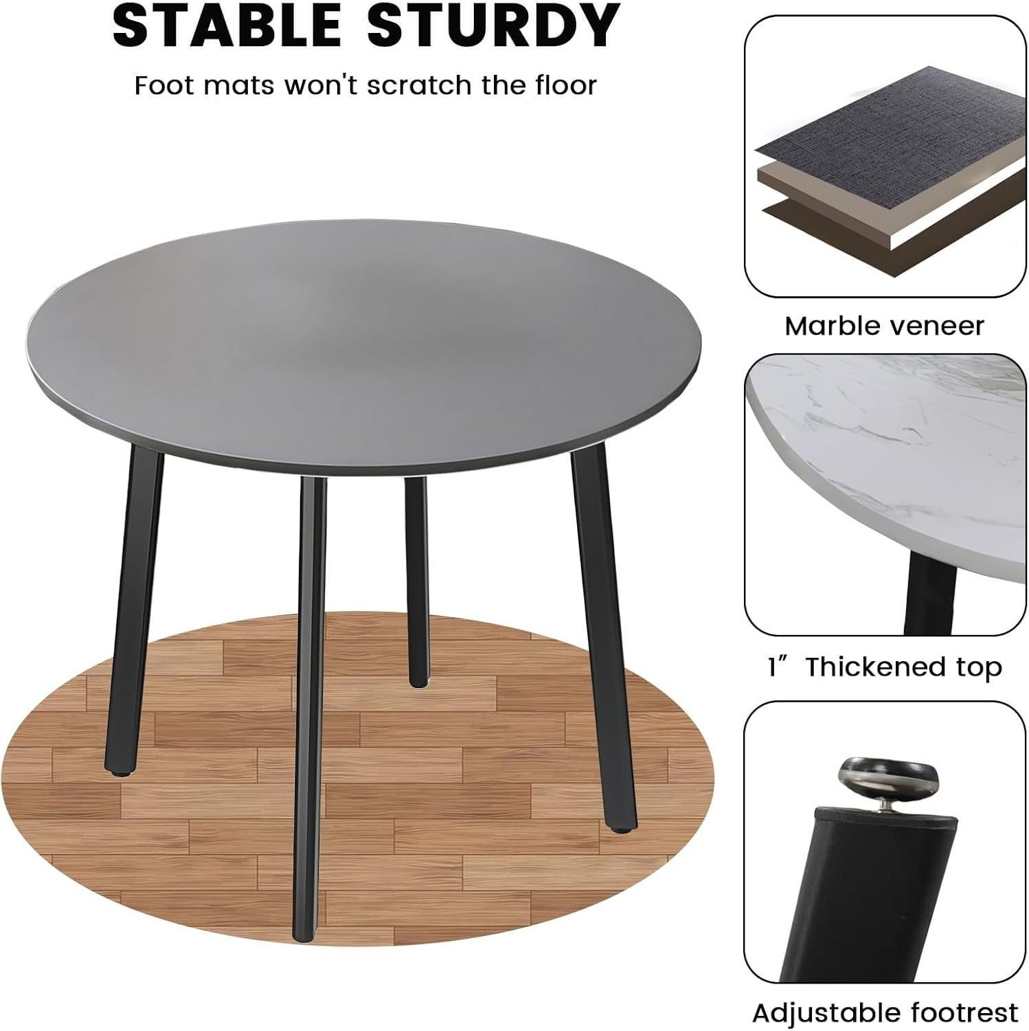 Modern 5-Piece Round Dining Table Set with 4 Faux Leather Chairs Grey