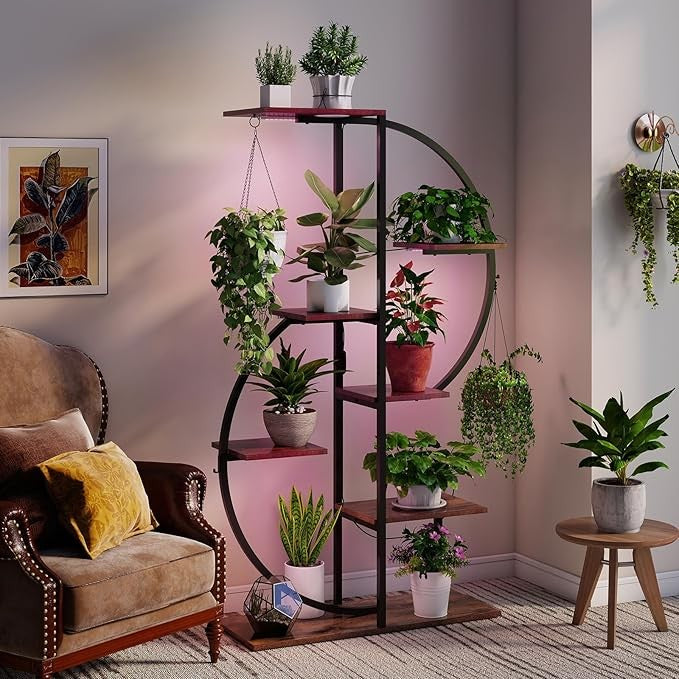 6 Tier Metal Plant Stand with Grow Lights, Tall Indoor Shelf for Garden