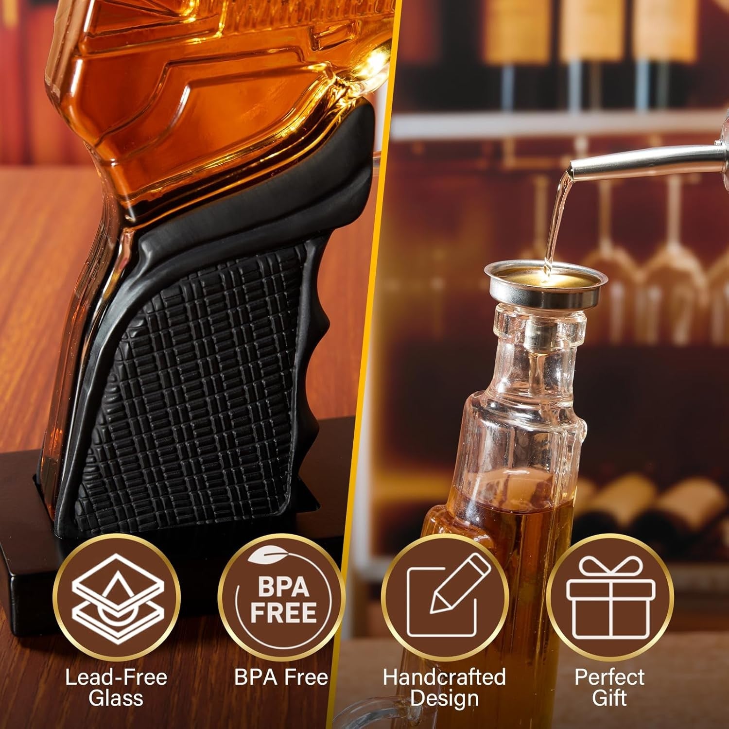 Gun Whiskey Decanter Set with 2 Grenade Glasses | 400ML Liquor Gift Set Men