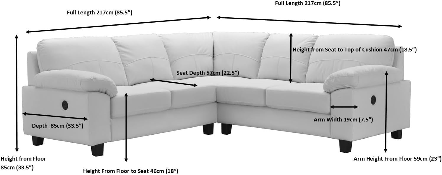 Grey Genuine Leather L-Shape Corner Sofa with USB Ports Boston 5 Seater