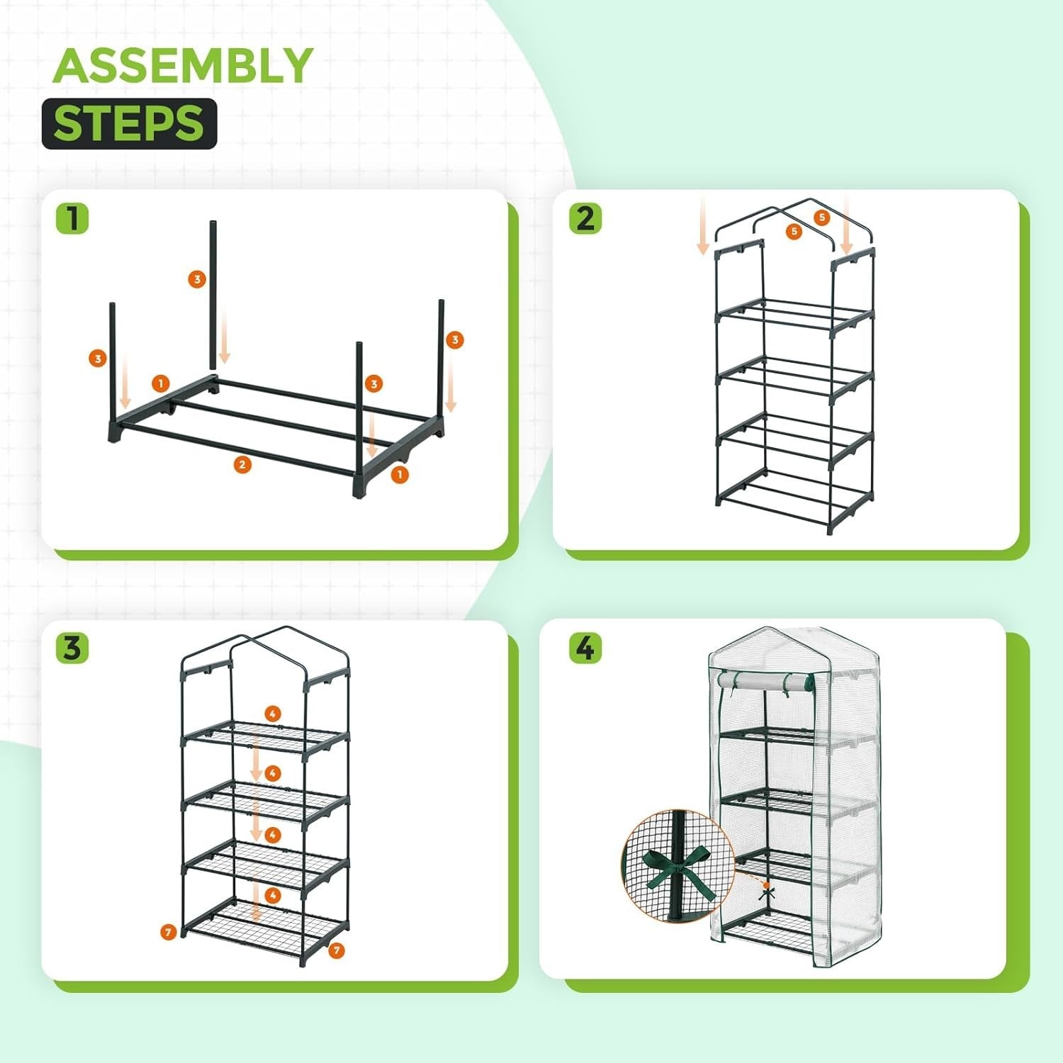 Mini 4-Tier Greenhouse with Shelves 69x49x163cm Clear PE Cover Indoor Outdoor