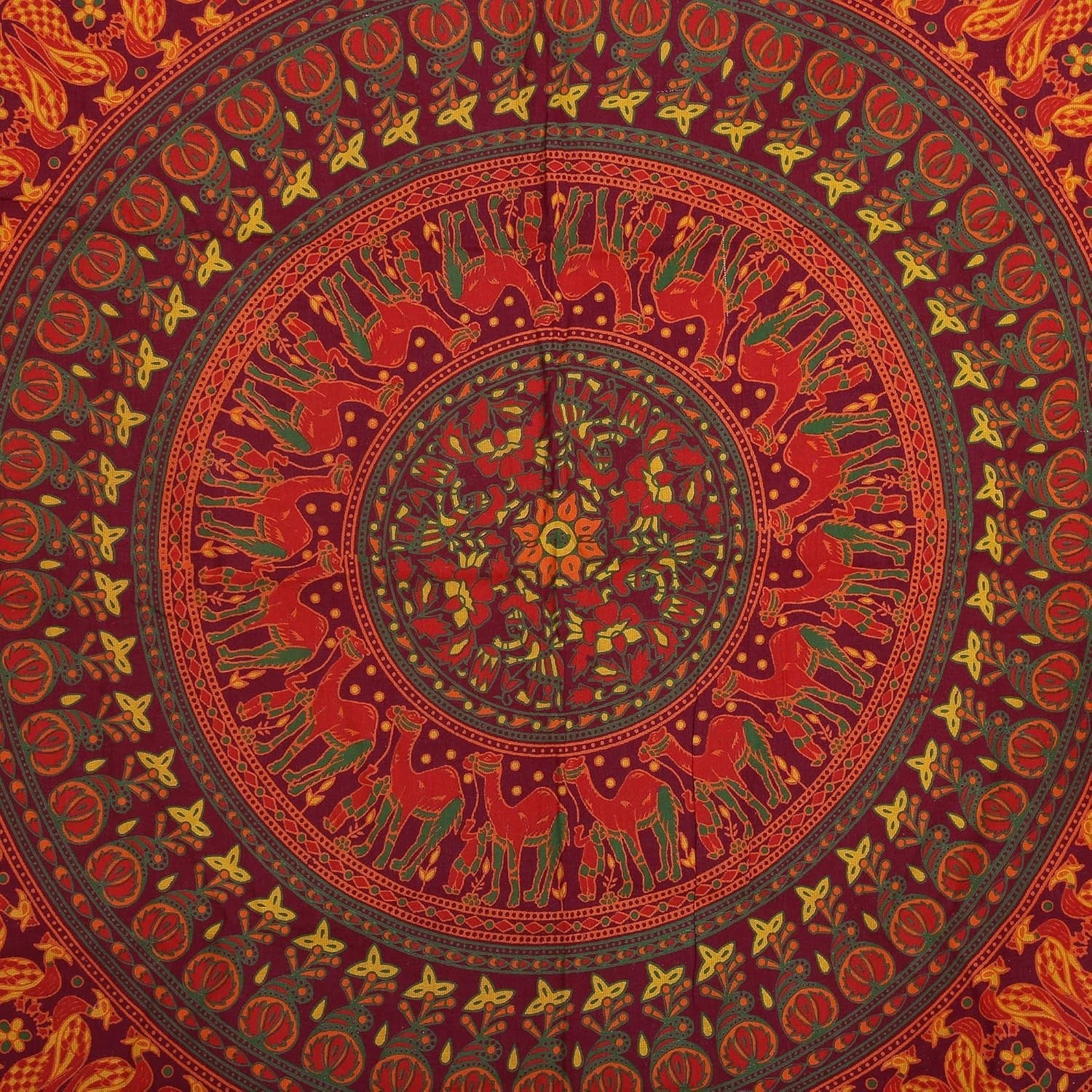 Red Elephant Mandala Tapestry 84x54in Boho Wall Hanging Decor