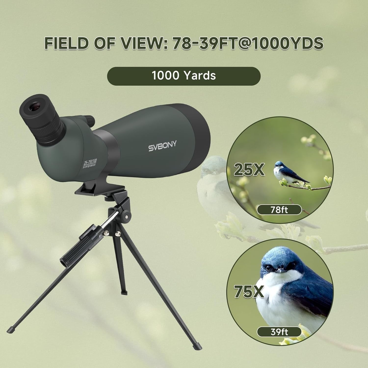 SV28 25-75x100 Black Spotting Scope HD Bak4 FMC Tripod