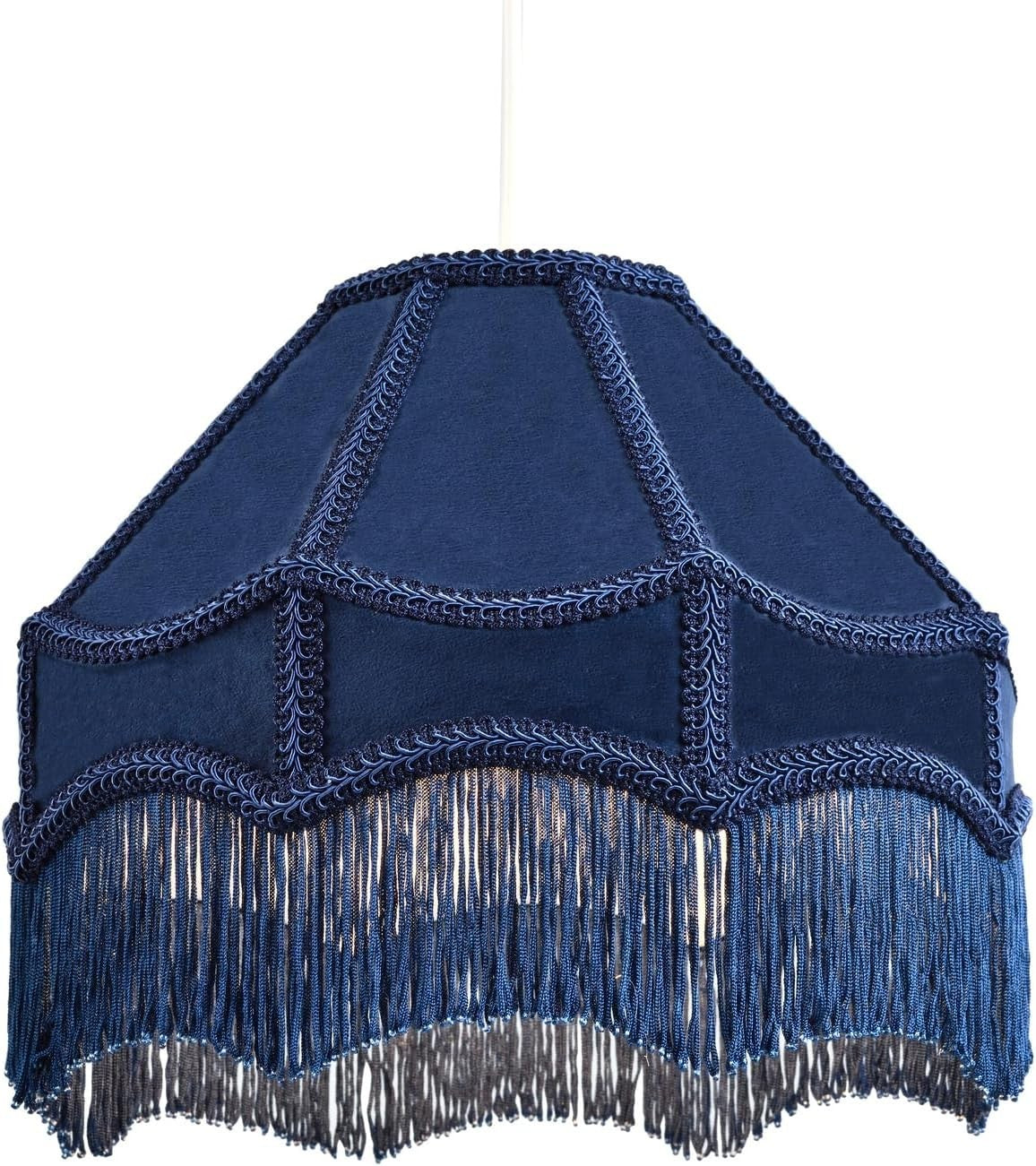 Victorian Empire Velvet Lampshade Midnight Blue Tassel Pendant 30cm