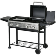 15kW Gas BBQ Grill & Plancha w/ Side Burner, Smoker Lid, Wheels & Hooks