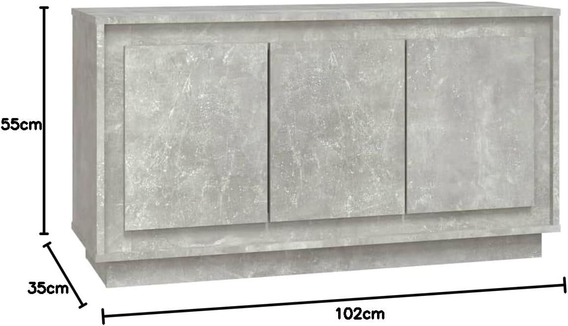 Concrete Grey Sideboard Cabinet with 6 Compartments | Durable Engineered Wood