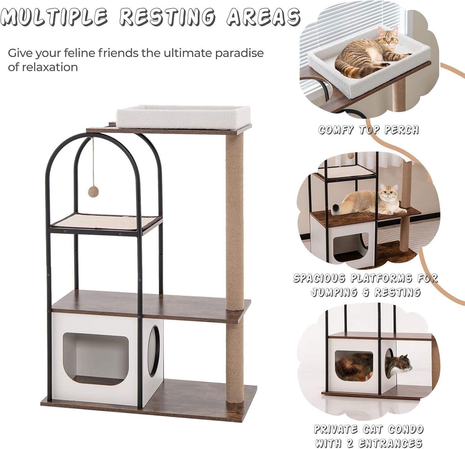 Tall Cat Tree 4 Tier Indoor Cat Tower with Condo Scratching Posts Modern