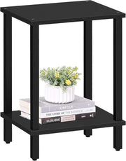 Black 2-Tier Side Table 40x30x55 cm | Bedside & End Table for Small Spaces