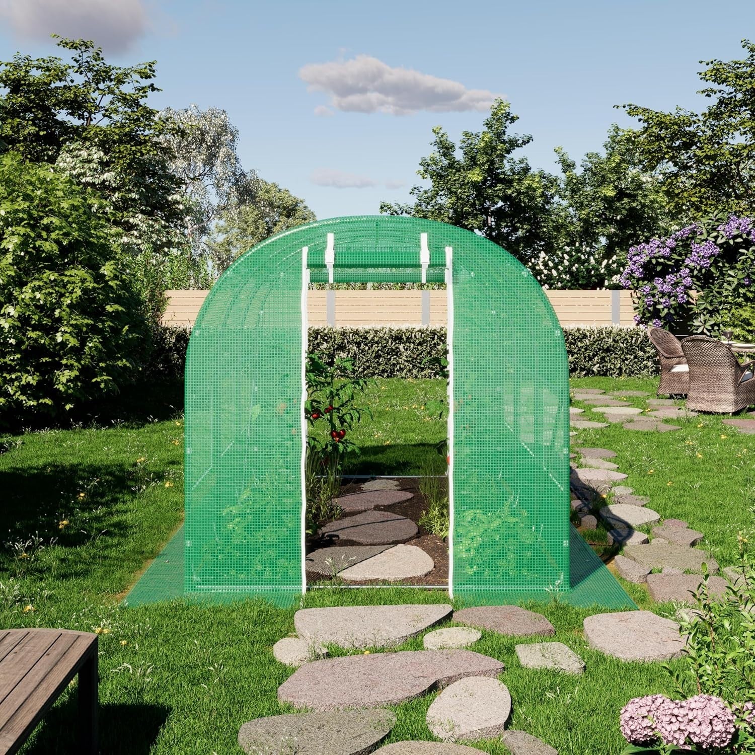 Durable Green Polytunnel Greenhouse 2x3m UV Resistant PE Cover with Windows