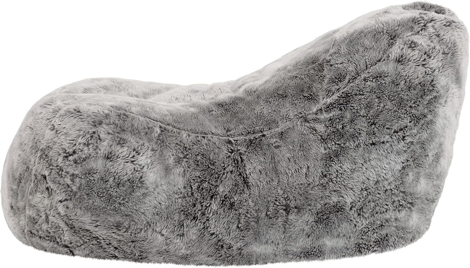 Luxury Faux Fur Bean Bag Chair Grey | Large Comfy Lounger Armchair Seat