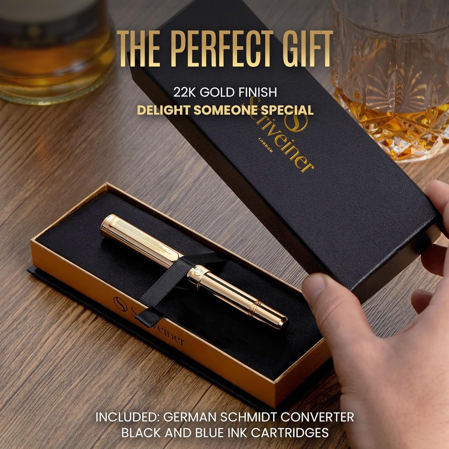 Luxury Gold Fountain Pen Fine Nib Heavy Brass Gift Set