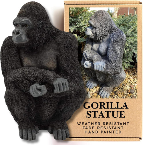 Realistic Gorilla Garden Statue 15" Resin Weather-Resistant Outdoor Ornament