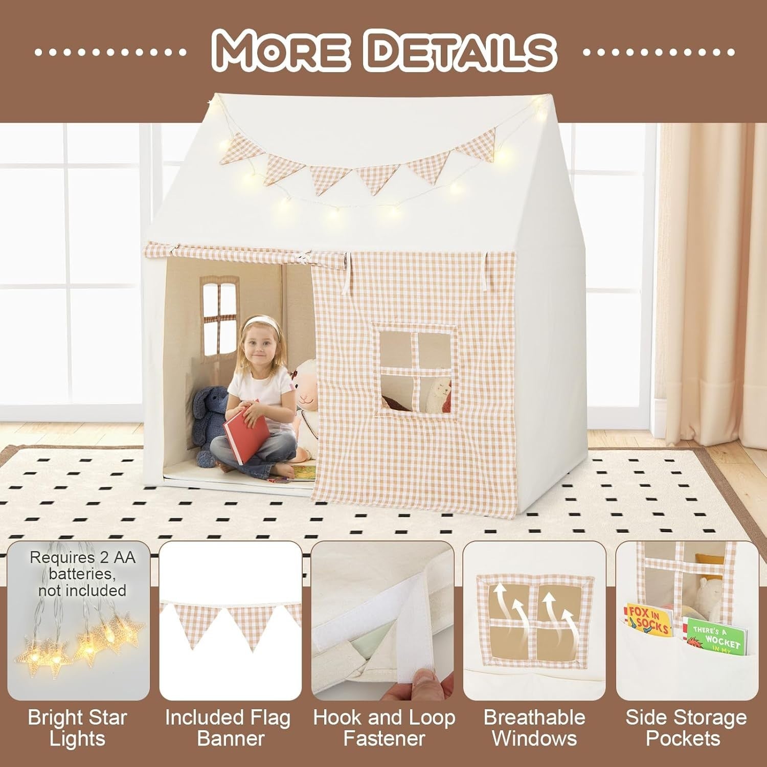 Large Kids Castle Play Tent with Mat Star Lights Indoor Playhouse