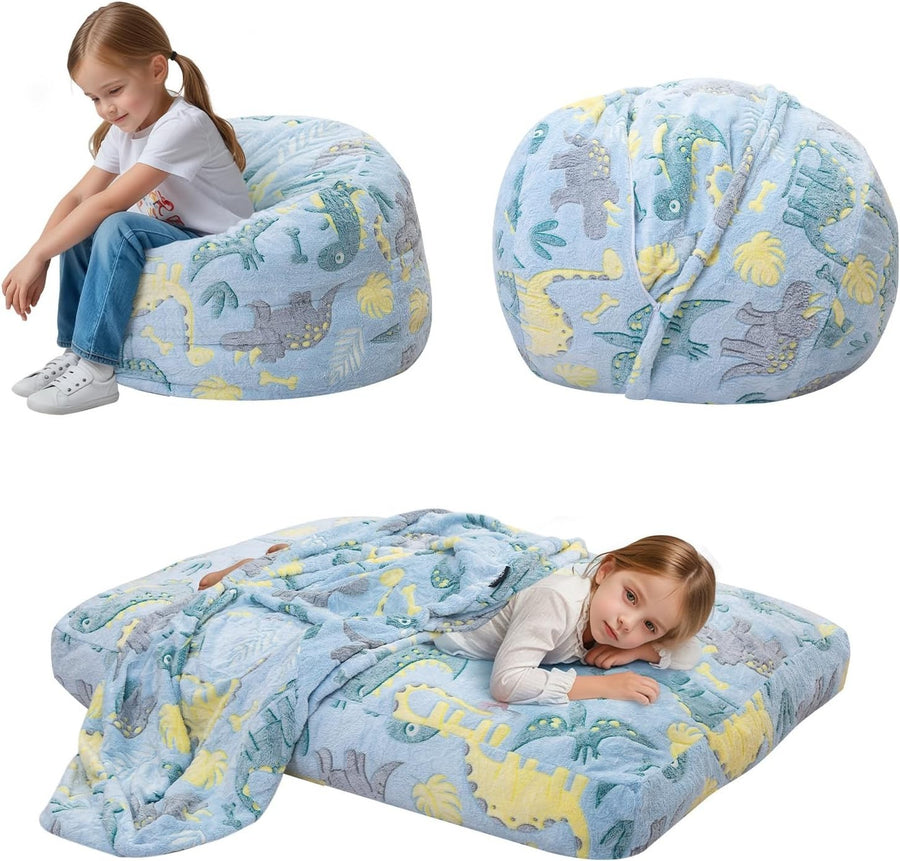 Kids Dinosaur Bean Bag Chair Bed 4-in-1 Sofa Sleep Mat Playroom Seat