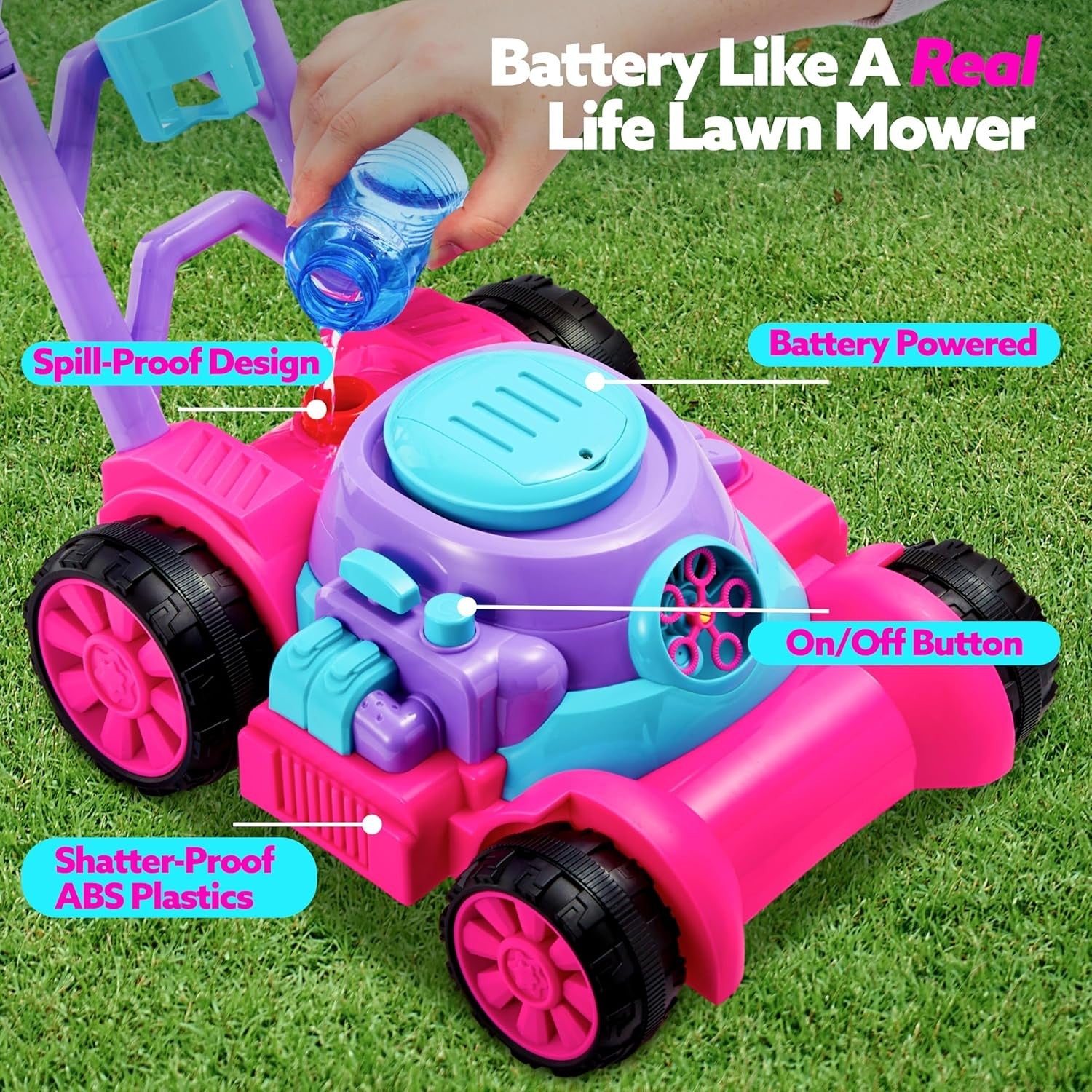 Kids Bubble Lawn Mower Push Toy Machine Pink