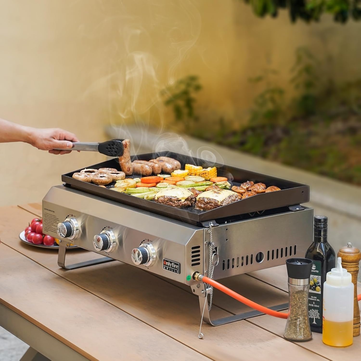 3-Burner Gas Plancha Tabletop BBQ Grill Non-Stick Ceramic Griddle